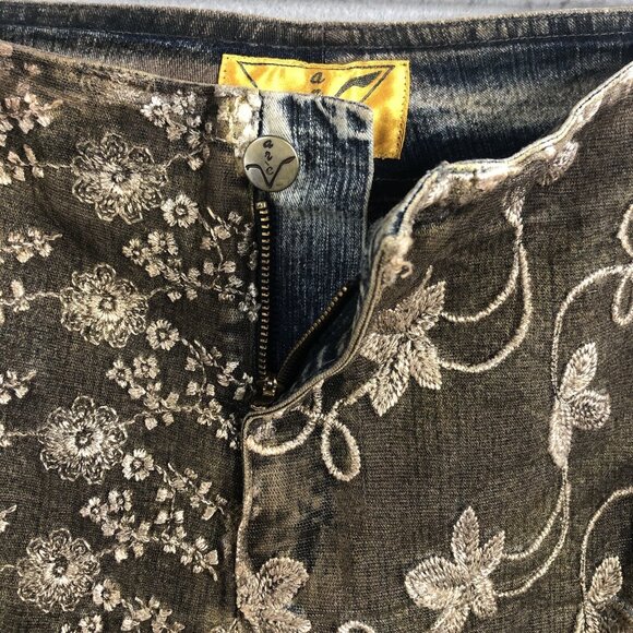 Y2K Vena Jeans Womens 4 Gray All Over Embroidery Boho Retro 70s Artsy - Picture 11 of 16